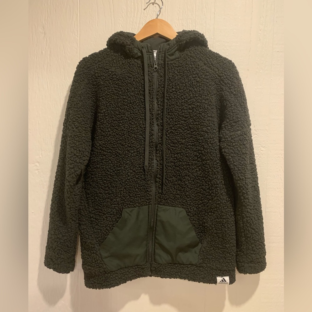 Adidas Brilliant Basics Sherpa Full Zip Olive Hoodie Jacket